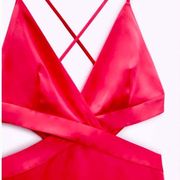 ZARA 💖 SATIN DRESS WITH CUT-OUT DETAIL PINK - Picture 5 of 6